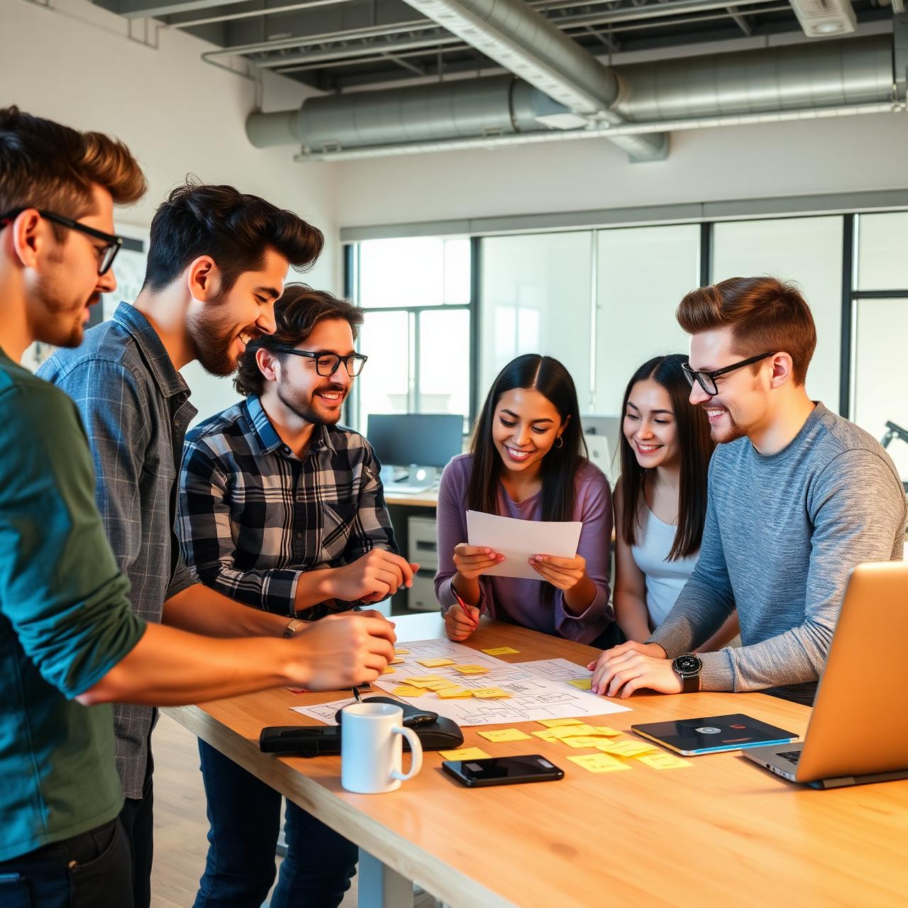 Designers and engineers reviewing UI sketches